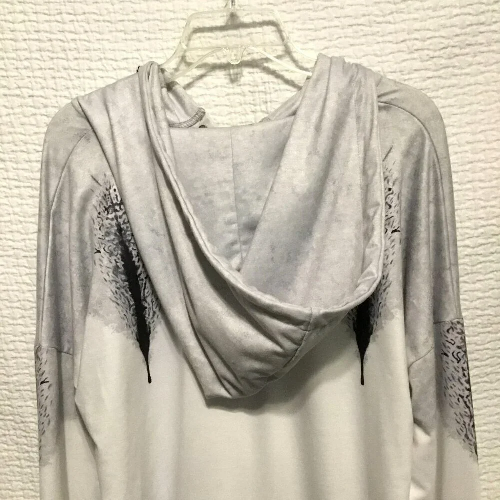 VIEACTIVEWEAR Hooded Sweatshirt Drop Shoulder Oversize Pullover Size Large Gray - Picture 9 of 11
